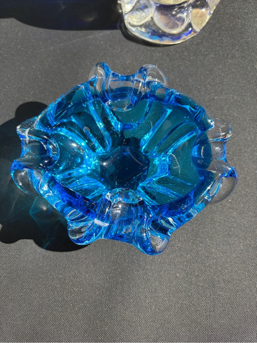 Handblown Blue Glass Decorative Bowl - Home Art